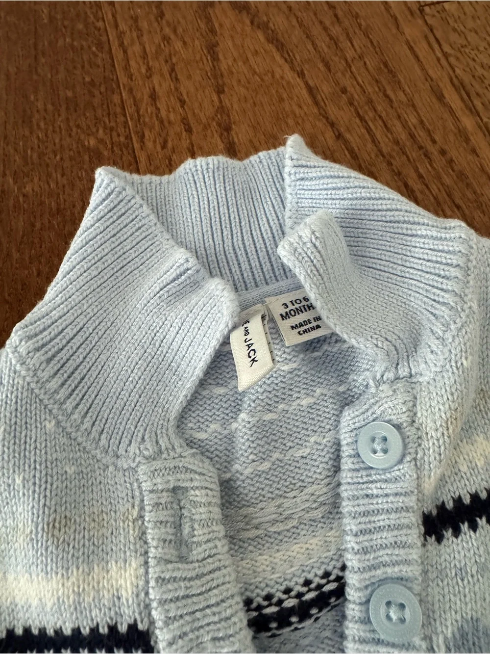 Janie and Jack Light Blue Knit Baby One-Piece Romper with Navy Trim